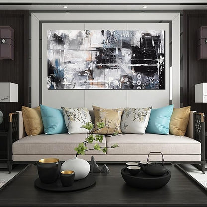 HUBOSKN Abstract Wall Art for Living Room Large Size - Black and White Canvas Wall Art for Office - Modern Art Wall Decor for Bedroom Size 29" x 59"