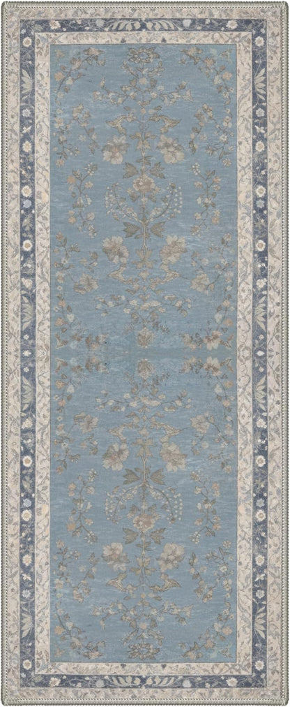 GENIMO Runner Rug 2x5 Non Slip Machine Washable Vintage Hallway Runner Rug, Low Pile Lightweight Rugs for Entryway, Hallway, Kitchen and Corridor, Dusty Blue