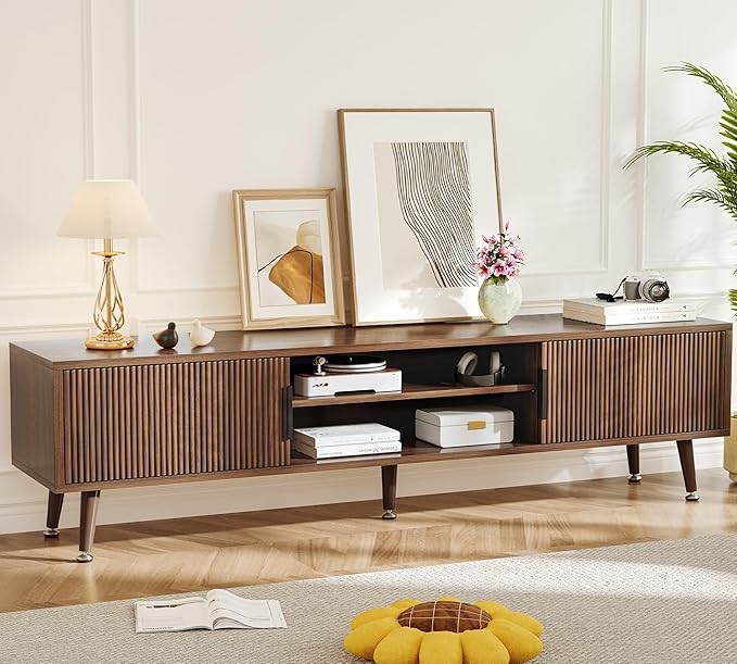 Airynee Mid Century TV Stand, Modern TV Console for TVs up to 70 Inches, Entertainment Center with Storage, TV and Media Consol, 62 Inch (Walnut)