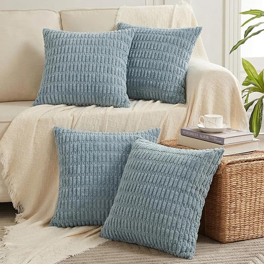 Fancy Homi 4 Packs Decorative Throw Pillow Covers for Living Room Couch Bed, Modern Farmhouse Boho Home Décor Accent Cushion Case, 26" x 26", Light Blue