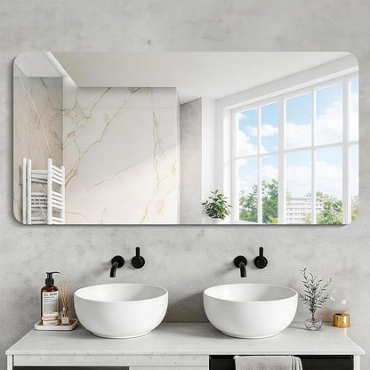 CILIBER Frameless Mirror, 24x48 Inch Rectangle Bathroom Mirror Rounded Corner, 3mm Tempered Glass Frameless Vanity Mirror with Polished Edge for Over Sink, Bedroom, Entryway, Vertical or Horizontal