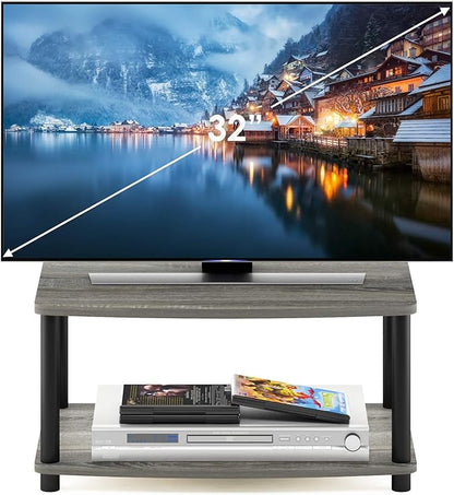 Furinno Turn-N-Tube TV Riser Stand, 2-Tier Small Elevated No Tools TV Stand, TV Console for TV up to 32 inch, 15.8 x 23.8 x 11, for Living Room, Bedroom, French Oak Grey