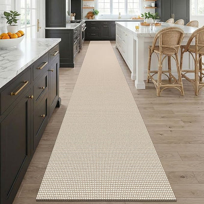 KOZYFLY Braided 2.5'x20' Runners Rugs for Hallway, Extra Long Washable Runner Rug, Woven Non Slip Kitchen Runner, Cotton Entryway Rug, Floor Carpet for Entry, Aisle, Hall, Ivory/Camel/Brown