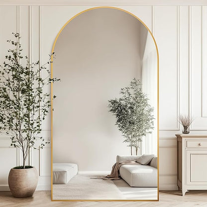 Antok Oversized Full Length Mirror with Stand, 91"x46" Arched Floor Mirror, Aluminum Frame, Wall Mounted/Leaning/Free Standing, Large Body Mirror for Bedroom Living Room Entryway Dressing Room,Gold