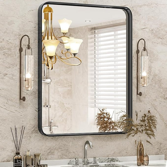 Sweetcrispy 24x36 Inch Black Bathroom Mirrors for Wall, Bathroom Mirrors for Over Sink, Rectangle Wall Decor for Entryway, Bedroom, Vanity,Anti-Rust, Horizontal or Vertical Hanging, Black