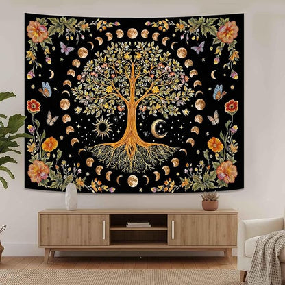 Lunerfex Tree of Life Wall Tapestry - Celestial Moon Phase & Sun Wall Hanging for Bedroom and Living Room Decor - Boho Spiritual Tapestries 90"x70"
