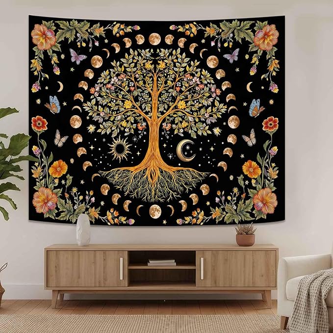 Lunerfex Tree of Life Wall Tapestry - Celestial Moon Phase & Sun Wall Hanging for Bedroom and Living Room Decor - Boho Spiritual Tapestries 80"x60"