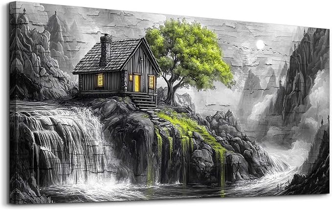 ERQINHUA Black And White Wall Art Canvas Wall Painting For Living Room Large Wall Decor For Bedroom Office Mural Green Tree Landscape Picture Artwork Modern Inspiration Posters Home Decor 24"X48"