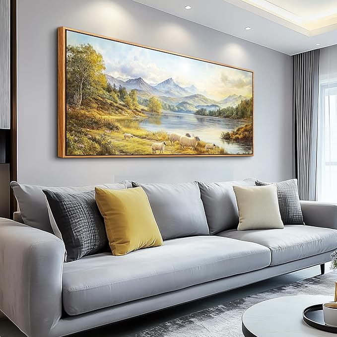 Wapluam Large Wall Art For Living Room,Framed Wall Art,Landscape Wall Art,Modern Farmhouse Decor Paintings, Retro Rustic Nature Canvas Paintings Prints For Bedroom Kitchen Office Fireplace Decorations