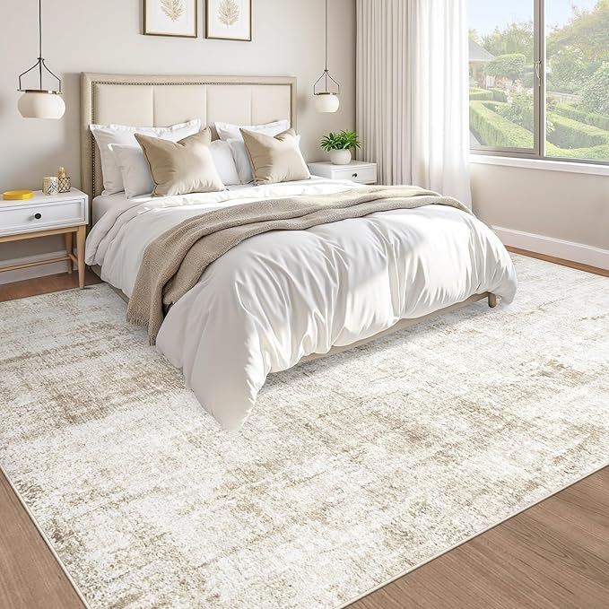 8x10 Area Rug for Living Room: Washable Abstract Soft Rugs Non Slip Modern Stain Resistant Low Pile Carpet for Dining Room Bedroom Nursery Office (Beige, 8'x10')