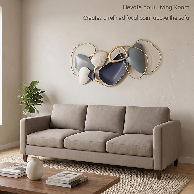 Axioglo Large Metal Wall Art Decor, 3D Abstract Stone Design, Handcrafted Metal Wall Sculpture for Living Room, Bedroom & Entryway（40"）