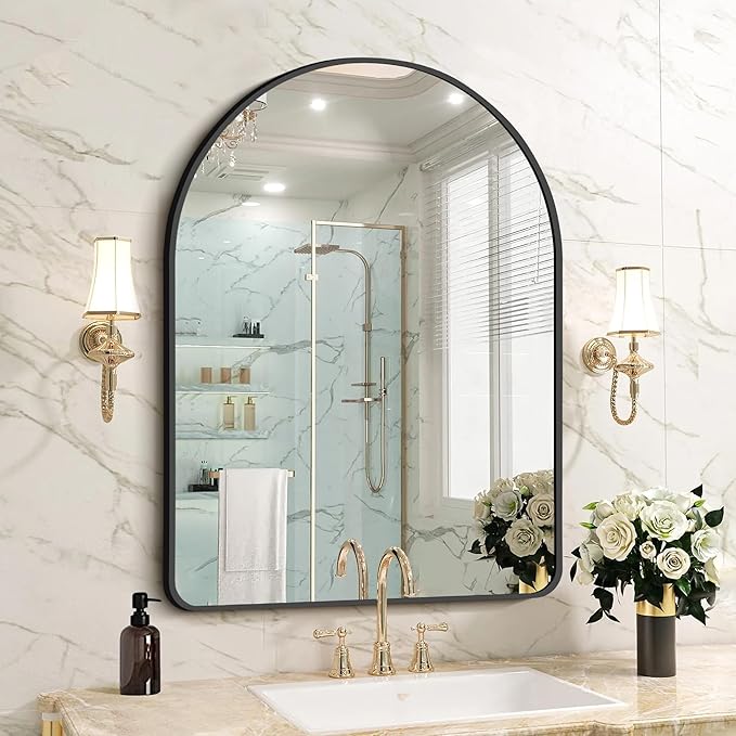 FORBATH Arched Mirror 30x40 Inch, Black Arched Bathroom Mirror Wall Mounted Modern Black Aluminum Frame Decor Large Dresser, for Bedroom Living Room Entryway, Hanging or Leaning Against Wall