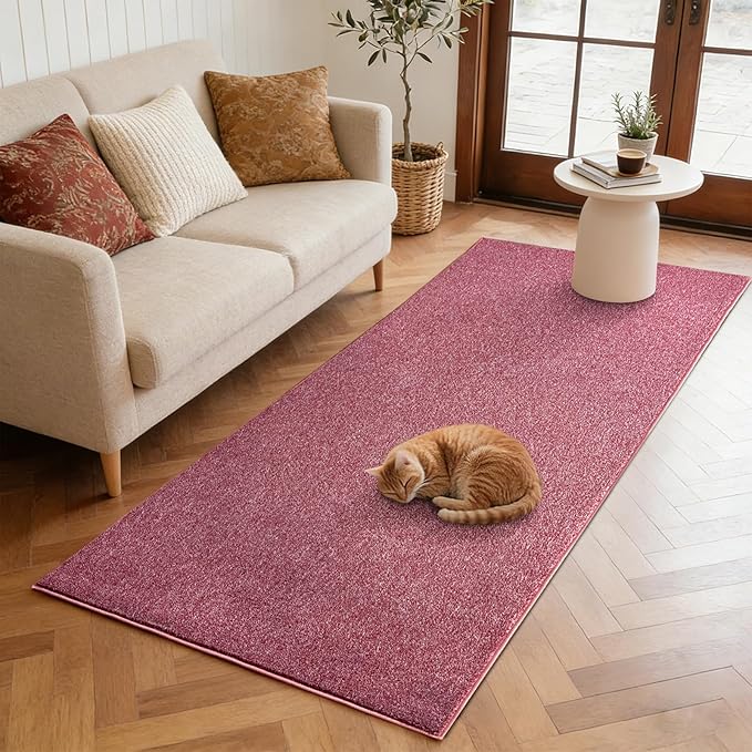 FinRèc 2x6 Washable Runner Rugs for Kitchen Hallway Bedroom, Low Pile Thin Rug Solid Color, Non-Slip Carpet Indoor for Home Decor (Red/White)
