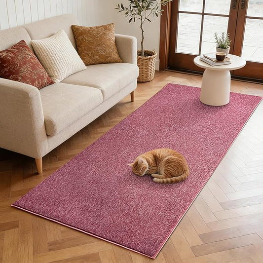 FinRèc 2x6 Washable Runner Rugs for Kitchen Hallway Bedroom, Low Pile Thin Rug Solid Color, Non-Slip Carpet Indoor for Home Decor (Red/White)