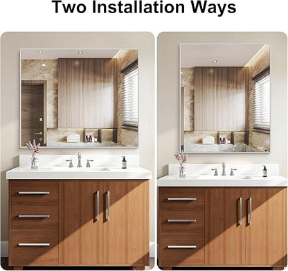 KOCUUY Silver Framed Mirror, 30"x36" Rectangle Bathroom Mirror for Wall, HD Tempered Glass, Anti-Rust Frame, Modern Design for Bathroom, Bedroom, Living Room, Entryway