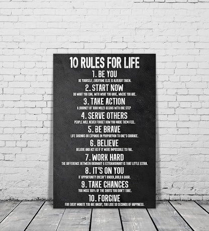 Yatsen Bridge 10 Rules for Life Motivational Wall Art Inspirational Canvas Office Art Decor Positive Black and White Artwork Framed Ready to Hang-24 inch x 36 inch