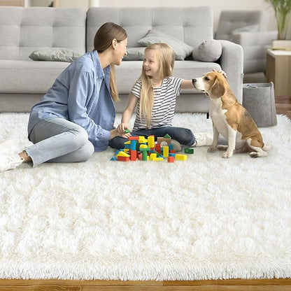 Area Rug for Living Room 6x9, Ultra Soft Shaggy Area Rugs for Bedroom, Upgrade Non-Slip Plush Fuzzy Carpet for Bedroom Girls Boys Room Home Nursery Teens Modern Indoor Home Dorm Decor, Cream White