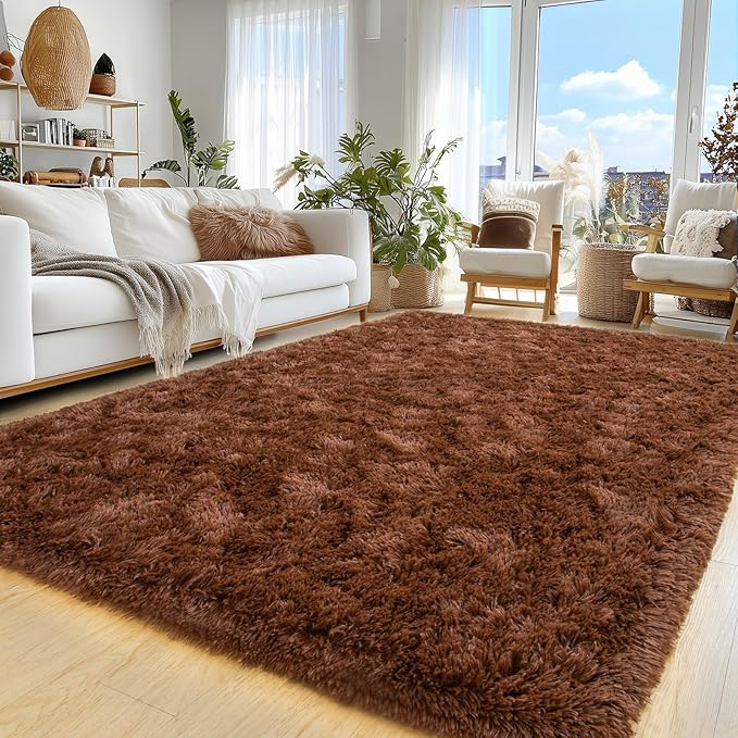 Area Rug for Living Room 6x9, Ultra Soft Shaggy Area Rugs for Bedroom, Upgrade Non-Slip Plush Fuzzy Carpet for Bedroom Girls Boys Room Home Nursery Teens Modern Indoor Home Dorm Decor, Brown