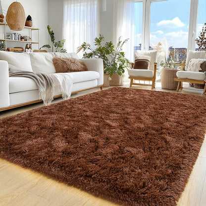 Area Rug for Living Room 6x9, Ultra Soft Shaggy Area Rugs for Bedroom, Upgrade Non-Slip Plush Fuzzy Carpet for Bedroom Girls Boys Room Home Nursery Teens Modern Indoor Home Dorm Decor, Brown