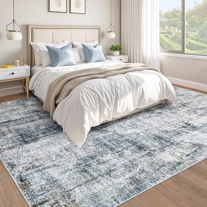 10x14 Area Rug for Living Room: Washable Abstract Large Soft Rugs Non Slip Modern Stain Resistant Low Pile Carpet for Dining Room Bedroom Nursery Office (Multi Blue, 10'x14')