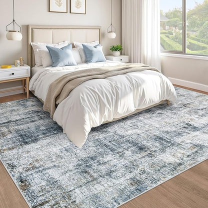 10x14 Area Rug for Living Room: Washable Abstract Large Soft Rugs Non Slip Modern Stain Resistant Low Pile Carpet for Dining Room Bedroom Nursery Office (Multi Blue, 10'x14')
