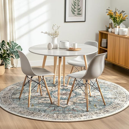 BESTSWEETIE 6ft Area Rug Washable Rugs for Living Room, No Pile Boho Carpet for Entryway Bedroom Dinning Room, Vintage Carpet Print Distressed Non-Slip, 72" Round, Green Brick Rust Red