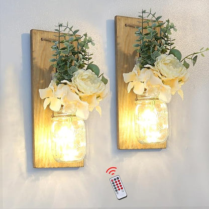 Wall Hangings for Living Room, Rustic Home Decor, Farmhouse Bedroom Decor, Wall Decor Living Room with Led Fairy Lights & Rose Flowers, Wall Art Set of 2, XL Jacobean