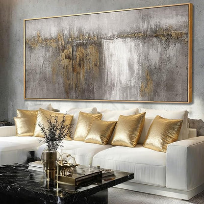 Abstract Hanging Art Grey and Gold Poster Print Neutral Decorative Pictures 36"x70" Poster for Bedroom Artwork for Office