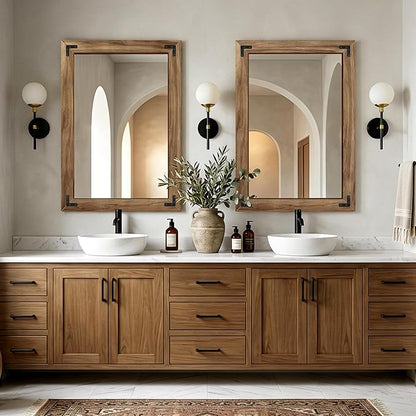 AMOISE Farmhouse Bathroom Vanity Mirror, 40" x 28" Wood Frame Wall Mirror, Vintage Rustic Decor for Entryway, Bedroom, Living Room, Vertical or Horizontal Hanging