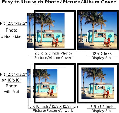 JCJMY 6 Pack 12.5x12.5 Record Frame with 10x10 Mat for Vinyl Record Album Cover Poster, Display Picture 10x10 with Mat or 12.5 x 12.5 Without Mat, Wall Hanging Vinyl Frames, 6 Pack, Black