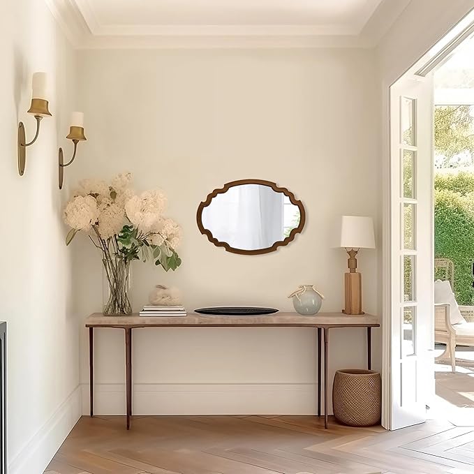 Hanging Farmhouse Oval Mirrors for Wall Decor 16 X 22 Inch, Handmade Burning Finished Oval Bathroom Mirrors for Over Sink, Rustic Wood Mirror for Entryway, Horizontal or Vertical