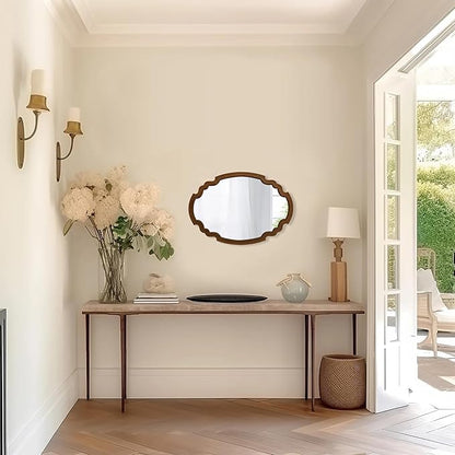 Hanging Farmhouse Oval Mirrors for Wall Decor 16 X 22 Inch, Handmade Burning Finished Oval Bathroom Mirrors for Over Sink, Rustic Wood Mirror for Entryway, Horizontal or Vertical