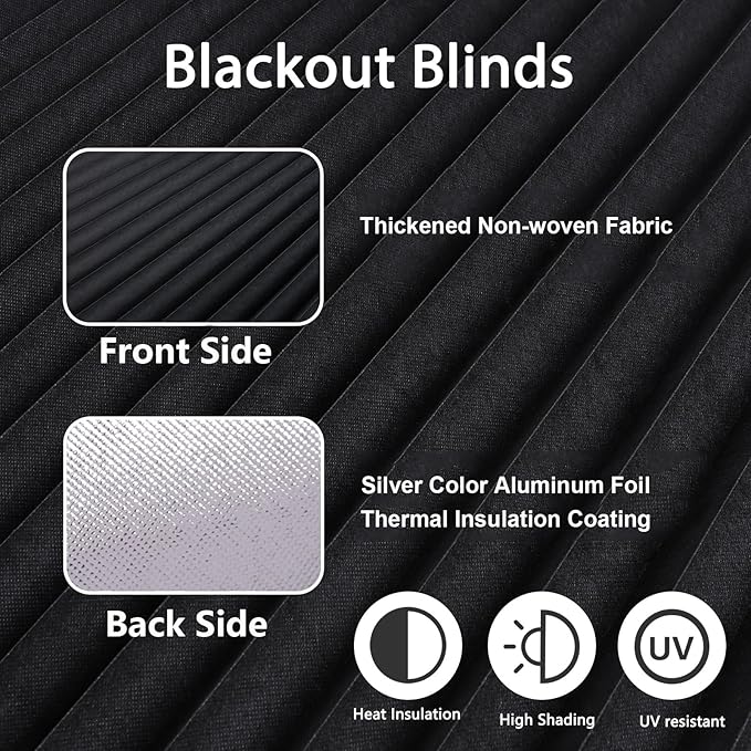 Window Blinds Cordless Blackout No Drill Cut to Size Clip On Stick On Self Adhesive Temporary Blinds Pleated Paper Blinds for Windows Doors Shades for Home Nursery Bedroom Kitchen Bathroom