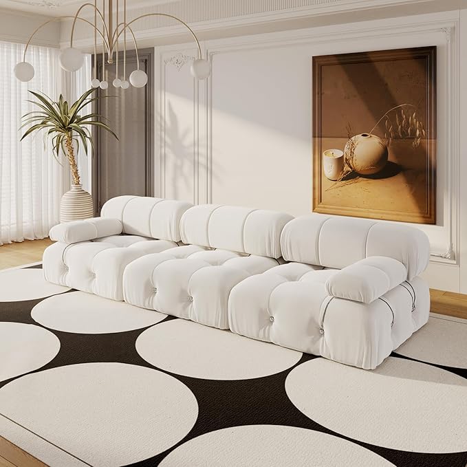 104'' Modular Sectional Sofa, Modern Luxury Velvet Bubble Couch, Deep Seat Cloud Sectional Couches for Living Room, Apartment (3 Seats, Beige)