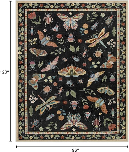 Lahome Insect Area Rugs 8x10, Non Slip Washable Rugs for Living Room 8x10 Rug, Soft Modern Bedroom Rug Under Bed Ultra-Thin Large Carpet for Dining Room Office Playroom Vionnet, Black