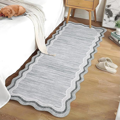 GarveeHome Washable Runner Rug 2x6 Kitchen Hallway Scalloped Rugs Non Skid Stain-Resistant Washable Modern Solid Soft Scalloped Entryway Carpet Runner for Bathroom Laundry Room Bedside(Grey, 2x6)