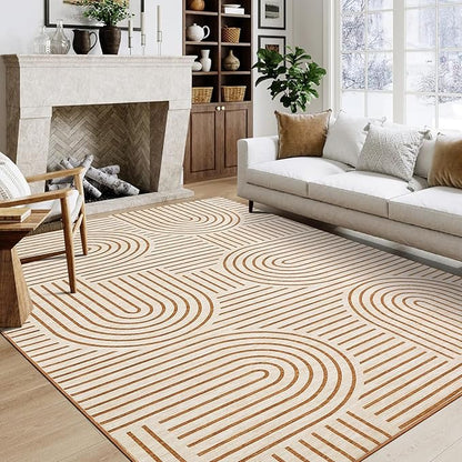 ROYHOME Washable Rug 5x7 Area Rugs for Living Room, Abstract Rug for Bedroom, Soft Rainbow Non Slip Throw Rugs with Rubber Back, Low Pile Stain Resistant Boho Geometric Carpet for Dining Room,Orange