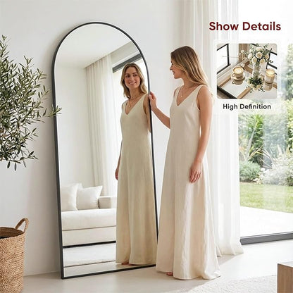 Antok Full Length Floor Mirror Arched Standing Mirror with Aluminum Frame - Freestanding Wall Mount Leaning Body Mirror for Bedroom Living Room Entryway, 76" L x 34" W, Black