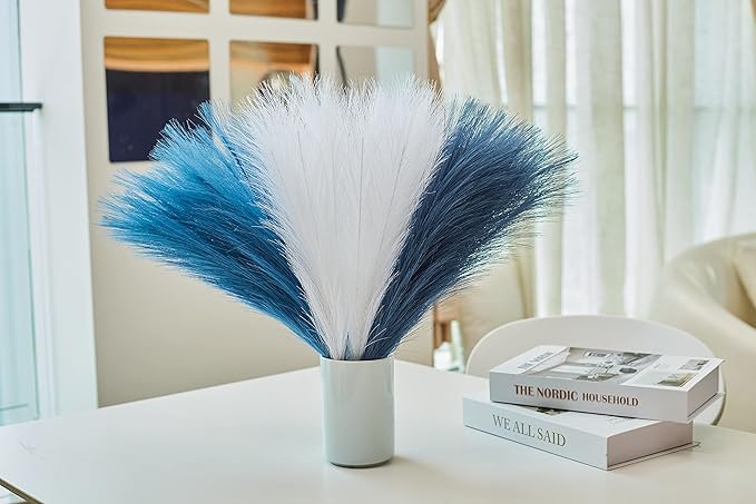Faux Pampas Grass, 18"/45cm Artificial Pampas Grass Fluffy 6 Stem pompous Grass Flower Arrangement for Boho Home Wedding Decoration