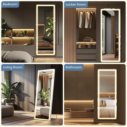 DUMOS 26"×71" LED Full Length Mirror with Lights, Lighted Floor Full Body Mirror with 3 Color Lighting, Wall Mounted Stand Mirror for Bedroom, Dressing Room, Living Room, Bathroom