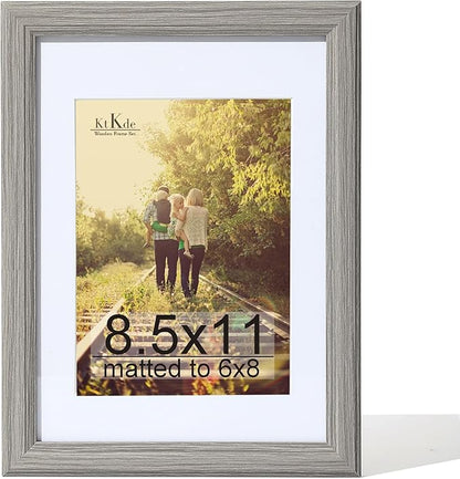 KTKDE 8.5X11 Picture Frame,Display Pictures 6x8 with Mat or 8.5x11 Without, Tempered Glass, 8.5 by11 Gray Wooden Frames Wall or Tabletop Frame,Certificate Document Diploma Award Frame best gift