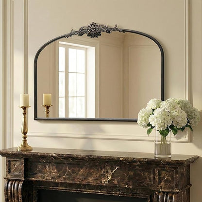 Besdomus Vintage Arched Black Mirror: 32"x24" French Large Black Vintage Wall Mounted Mirror - Baroque Traditional Ornate for Living Room/Fireplace/Bathroom- Wall Decor for Interior Designers