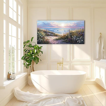 hyidecorart Canvas Wall Art For Living Room Wall DecorFor Bedroom Flower Beach Scenery Wall Painting Blue Ocean Pictures Artwork Office Decor Modern Framed Posters Home Decorations 20"X40"