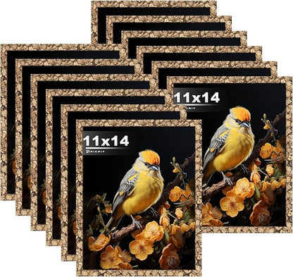 Picrit 11x14 Farmhouse Stone Spotted Picture Frame Set of 12, Display 8x10 with Mat or 11 x 14 without Mat, Country Photo Frames for Wall Mounting or Table Top Display, Rustic Brown