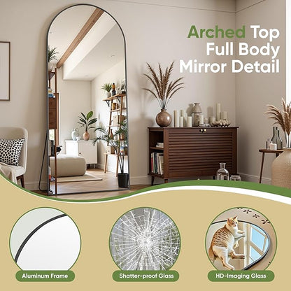Full Length Mirror, 59"x18" Arched Full Body Mirror, Floor Mirrors with Stand, Body Mirrors Standing Hanging Leaning Against Wall,Aluminum Frame Mirrors for Bedroom Cloakroom,Living Room,Black