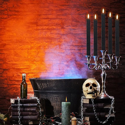 Halloween Flameless Taper Candles with 6 Hour Timer, Battery Operated Black LED Taper Candles Real Wax 3D Wick Flickering Halloween Dinner Table Decor Lights(6 Pack, 0.78” x 9.64”)