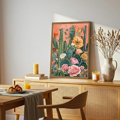 Framed Mexican Cactus Canvas Wall Art Set of 2, Vintage Desert Floral Wall Decor Paintings, Southwestern Boho Botanical Pictures Prints Aesthetic Home Decor for Living Room Bedroom Bathroom 12x16 inch