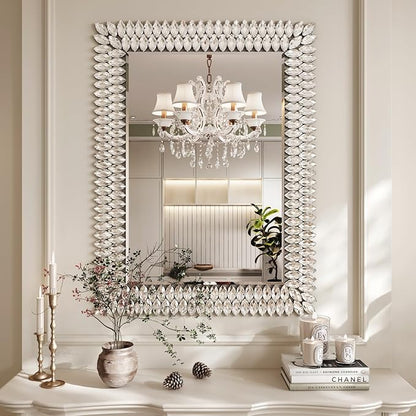 Kelly Miller 30"x40" Jeweled Bathroom Wall Mirror, Large Rectangle Decorative Mirror Luxury Vanity Mirror with Diamonds for Master Bath Half Bath Living Room Bedroom Fireplace Mantle Entryway