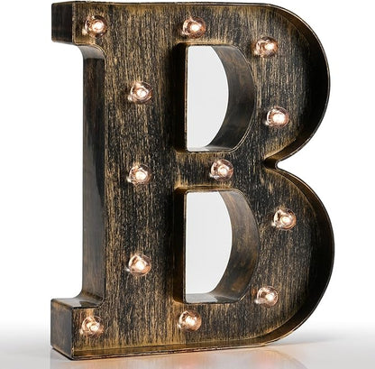 Pooqla Vintage Light Up Marquee Letters with Lights – Illuminated Industrial Style Lighted Alphabet Letter Signs - Coffee Bar Apartment Bedroom Wall Home Initials Decor A-Z