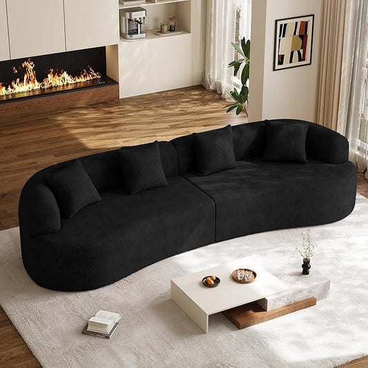 131" Oversized Sectional Sofa for Living Room, Modern Luxury Plush Chenille 4-Seater Extra Deep & Wide Seat Curved Cloud Couch with 4 Throw Pillows, No Assembly Needed (Black)